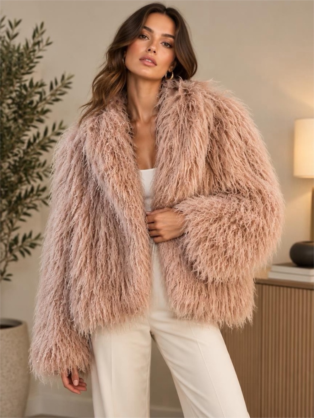 Wild Fable faux fur shaggy pink blush coat jacket